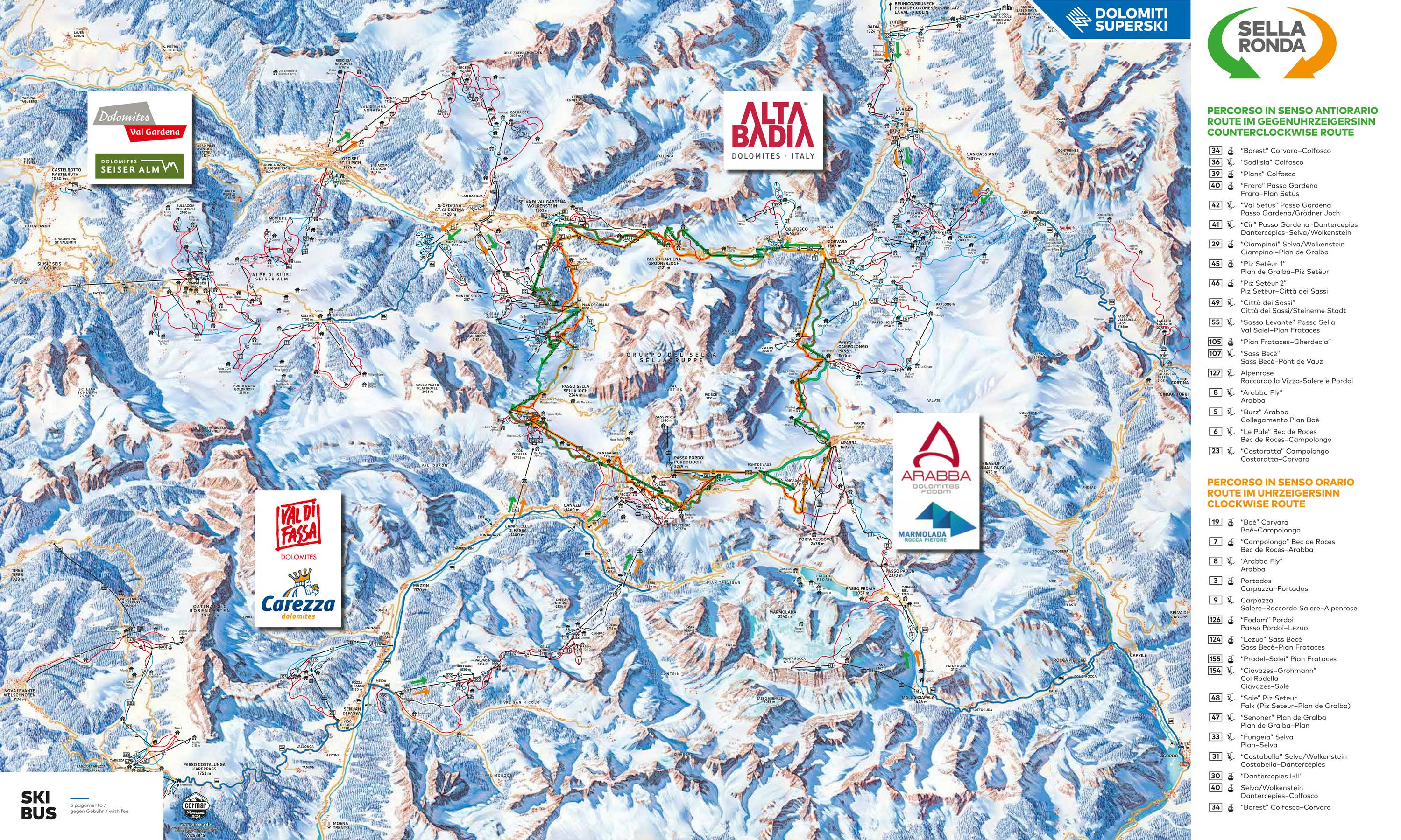 Mapa tras — Dolomiti Superski – Sella Ronda / Civetta / Val di Fassa / Alta Badia